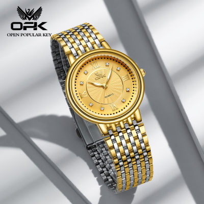 นาฬิกา OPK สำหรับผู้ชายแบรนด์ดั้งเดิมลำลองสไตล์ธุรกิจสแตนเลสสายเหล็กกันน้ำควอตซ์เรืองแสง