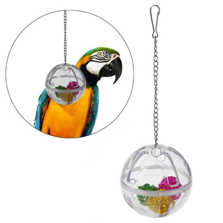 ของเล่นเคี้ยวนกแก้วแขวนอะคริลิคขาตั้ง-foraging-ball-ลูกภายใน-bird-cage