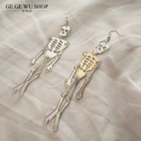 Personalized exaggerated skull skeleton earrings 925 silver hook pierced ear clip Halloween devil earrings