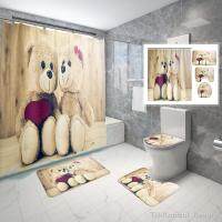 【hot】♂♗⊙  4 Pcs Shower Curtain Sets with Rugs Toilet Lid Cover and Couple