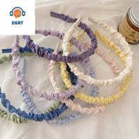 EGRT แฟชั่น ผู้หญิง สีลูกกวาด เครื่องประดับผม ย่น ที่คาดผม เฮดฮูป ซาติน พับ ที่คาดผม