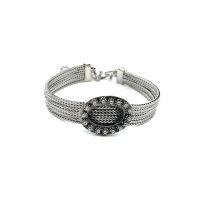 DSP สร้อยข้อมือเงินถักเปียกระดูกงู 4 เส้น ชาร์มดอกไม้ เงินแท้ 925 : Solid 925 Sterling Silver Braided Bracelet [CSP0259]