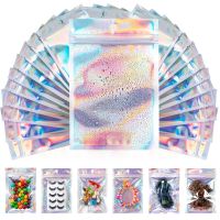 100 Pack Holographic Mylar Bags For Food 4X6 Inches Resealable Smell Proof Packaging For False Eyelashes, Cosmetics，Jewellery