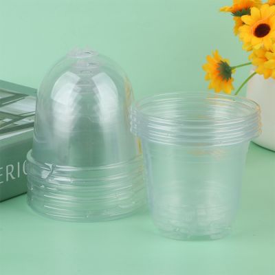 5Pcs Plant Nursery Pot Transparent Plastic PET Seed Stater Cups with Cover Humidity Dome Tray Transplanting Planter Containers