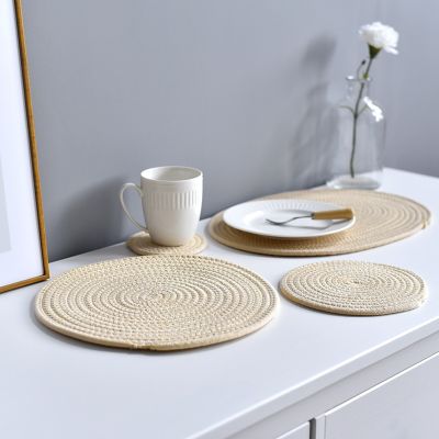 Leeseph Trivet Pot Holder, Round Woven Coasters, Cotton Rope Placemats Braided Hot Pads Table Mats for Kitchen Cooking