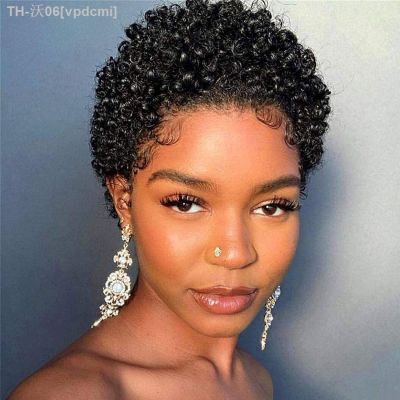 Short Afro Kinky Curly Pixie Cut Wigs For Women Human Hair Malaysian Remy 180 Density Human Hair Wigs Glueless Machine Made Wig [ Hot sell ] vpdcmi