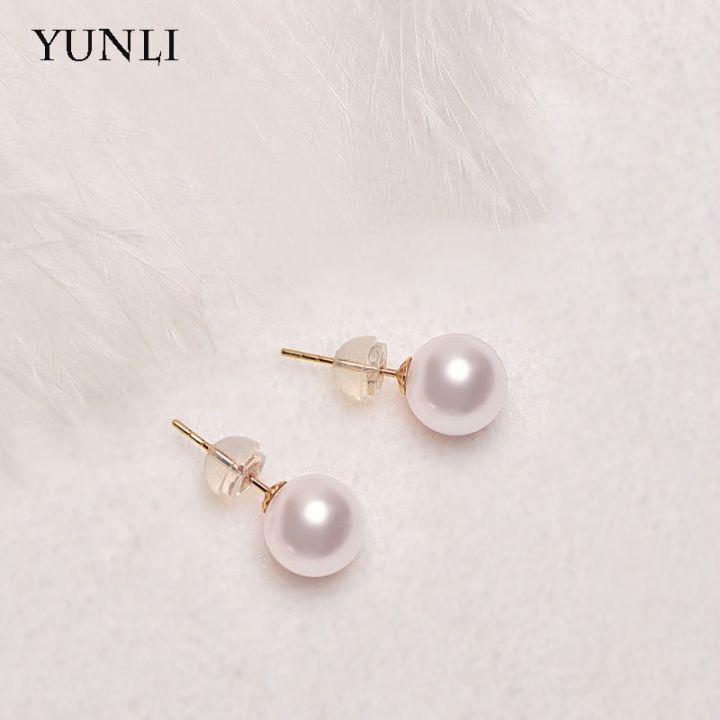 yunli-หมุดต่างหูทอง-au750แท้18k-ต่างหูเม็ดกลมไข่มุกน้ำจืดธรรมชาติทองแท้-ea015ของขวัญที่สวยงามของผู้หญิง