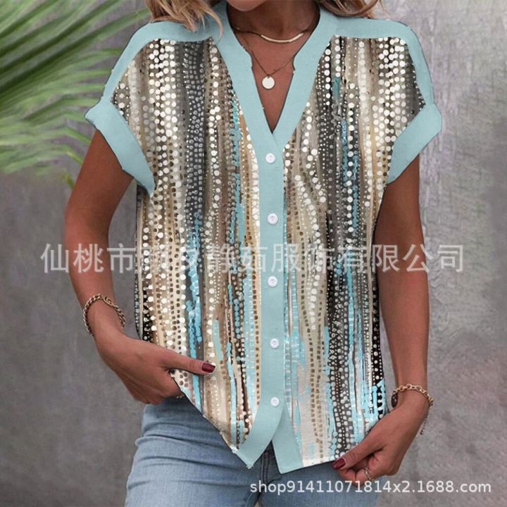 vogue-of-new-fund-of-2023-foreign-trade-printing-double-breasted-collar-short-sleeve-shirt-of-female-leisure-garment
