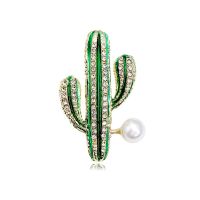 Cactus Shape Brooches Rhinestones Brooch Pins Suit Sweater Accessories Jewelry for Women Clip