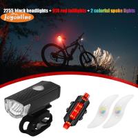 4โครงเหล็กของจักรยานเสือภูเขาไฟหน้า + ไฟท้ายไฟ LED ชาร์จ USB ได้ MTB Tail โคมไฟจักรยานเสือหมอบล้อพูดไฟ