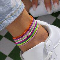 Candy Colors Rainbow Anklet Bracelets For Women Girls Punk Enamel Neon Box Ankle Unisex Wholesale Boho Jewelry Accessories Gifts Storage Boxes