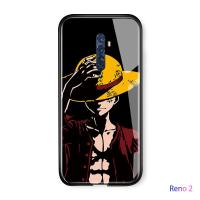 เคสมือถือเคสโทรศัพท์เคส OPPO Reno 2 เคสโทรศัพท์หรูหรา Soft EDGE อะนิเมะ OnePiece Luffy Glossy ปลอกกระจกเทมเปอร์กันกระแทกฝาหลังกรณี