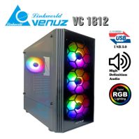 VENUZ ATX Mid Tower Tempered Glass Gaming Case VC 1812 with Rainbow RGB Fan x 4 - Black