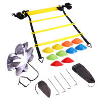 ปรับ Footwork ฟุตบอลฟุตบอลฟิตเนสความเร็ว Rungs Agility Ladder Training Equipment Kit With Resistance Parachute Disc