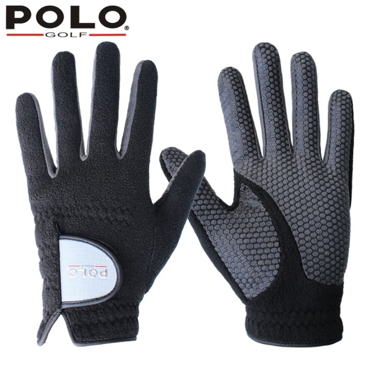 pologolf-ถุงมือถุงมือกอล์ฟสำหรับผู้ชาย-ถุงมือกำมะหยี่รักษาความอบอุ่นข้างซ้ายและขวาเป็นคู่