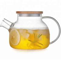 Wholesale China Handmade Borosilicate Clear Glass Teapot with Bamboo lids