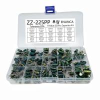 225Pcs/Box Capacitor Kit Aluminum Electrolytic Capacitors Set 15Values 16V-50V 1uF-470uF Assorted Kit Storage Low ESR Electrical Circuitry Parts