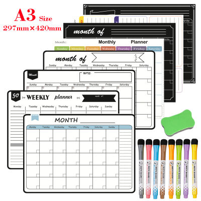 Magnetic Monthly Weekly Planner Calendar Table Dry Erase Whiteboard Blackboard Kitchen Menu Strong Magnetic Pen and Eraser