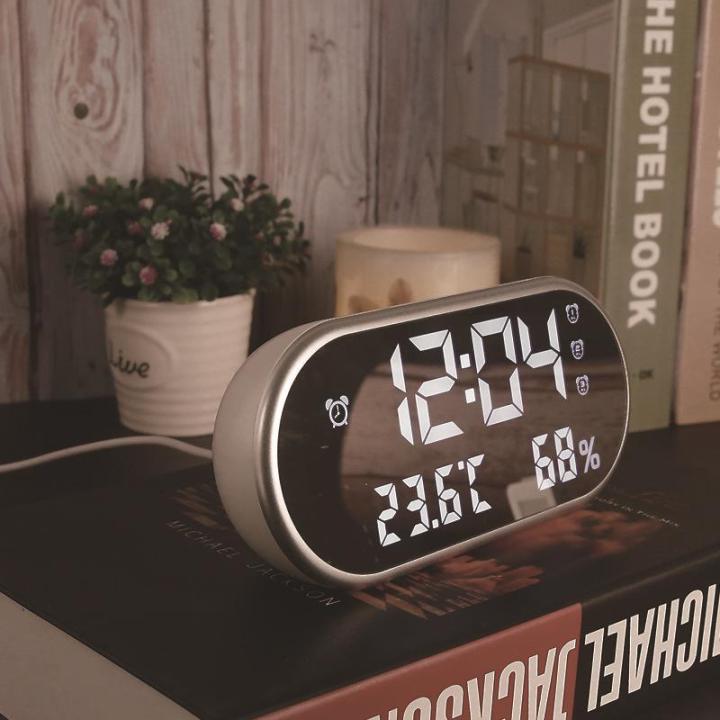 worth-buy-เครื่องดึงนาฬิกาตั้งโต๊ะอุณหภูมิเตือนนาฬิกาแบบดิจิตอลมี-usb-กระจกรูปไข่นาฬิกาดิจิตอลตั้งโต๊ะอิเล็กทรอนิกส์