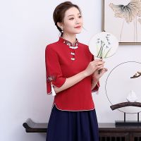 【CW】 Cheongsam Top Chinese Clothing Embroidery Hanfu Shirt Tang Mandarin Collar Blouse Ladies 11120