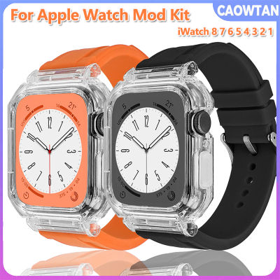 เคสโปร่งใสชุดดัดแปลงสุดหรูสำหรับนาฬิกา Apple สร้อยข้อมือซิลิโคน Tali Jam Tangan Karet สำหรับ I Watch Series 6 5 4 3 2 1 SE 5 4 44มม. 42มม. 40มม. 41มม. 38มม.
