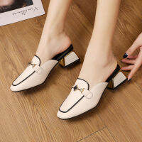 TOP☆Half slippers Outer wear non-slip Square-head sandals Heels 5cm | 33-41