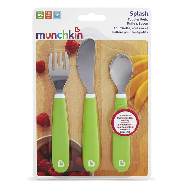 Munchkin Splash™ Toddler Fork, Knife & Spoon Set Green Lazada PH