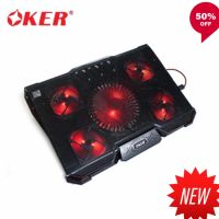 NP OKER พัดลมรองโน๊ตบุ็ค Gaming Laptop Cooling Pad 5 Fans รุ่น X735 (สีดำแดง) แถมฟรี แผ่นรองเม้า oker 1735  ส่งฟรี