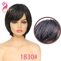 Short Braided Wig With Bangs Synthetic For Black Women Hair African Synthetic Pixie Cut Heat Resistant Ombre Natural Cosplay Wig Wig  Hair Extensions