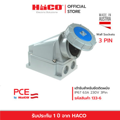 HACO เต้ารับสำหรับยึดติดผนัง ชนิดกันน้ำ Wall Sockets (with Gasket) 63A 125A 3PinPCE รุ่น 133-6