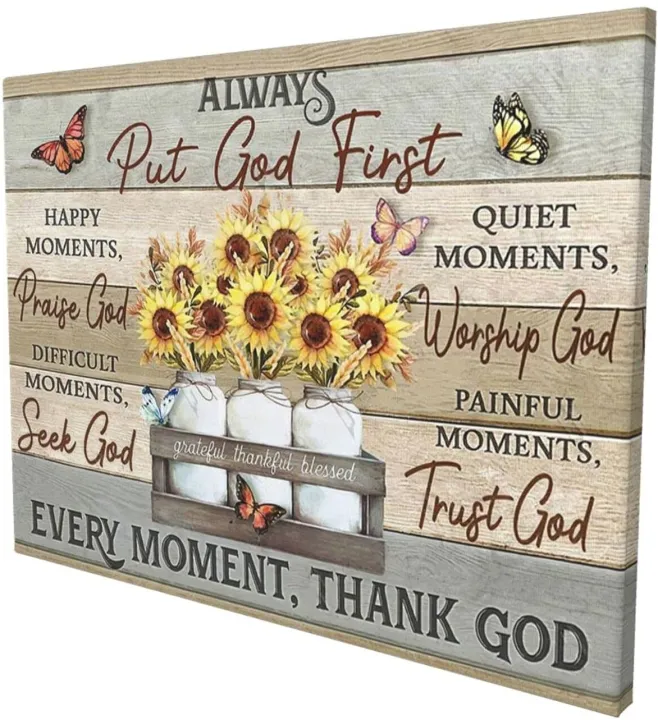 DRAWPRO Rustic Farm Sunflower Butterfly Wall Art Put God First Quotes  Canvas Print Paintings Framed Pictures Modern Home Decor For Living Room  Kitchen Bathroom Ready To Hangx Lazada PH