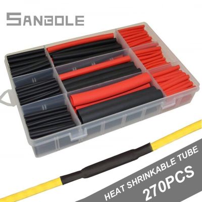 270pcs Cable Sleeve Red/Black Boxed Heat Shrinkage Pipe 3-fold Heat Shrink Tube Group 3:1 Double Wall Bring Rubber Electrical Circuitry Parts