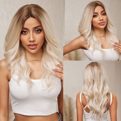 Blonde Brown Ombre Long Wavy Lace Front Wigs for Women Natural Hairline Synthetic Wigs Daily Cosplay Heat Resistant