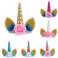 ☑☎ Unicorn Cake Topper Handmade Plush Unicorn Horn Cake Decoration for Birthday Party Baby Shower Wedding