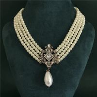 Vintage Statement Crystal Choker Gothic Pearl Necklace Pendant Jewelry for Women