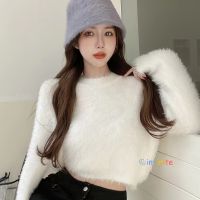 ▣❈ Womens Sweater Solid Color Sweet Casual Retro Long SleevesCrop Top