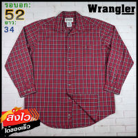 Wrangler®แท้ อก 52 เสื้อเชิ้ตผู้ชาย แรงเลอร์ สีเลือดหมู เสื้อแขนยาว เนื้อผ้าดี เสื้อวินเทจ