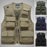 HOT★Fishing Vest Fishing Jacket Solid Color Loose Multi Pocket Mesh Vest Summer V Neck Waistcoat Outdoor Hunting Hiking Camping Vest