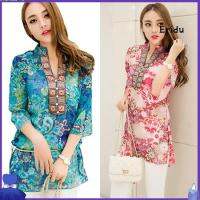 COD dhdfxcz Korean Womens Fashion Summer Korean Style Ethnic Loose Chiffon Blouse T-shirt