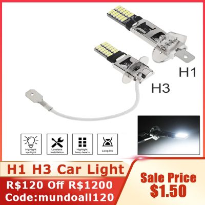 MovFlax 1PC H1  H3 5W Canbus LED Bulb Car Fog Light Headlight 4014 24SMD 12V Running Light Motorcyce Lamp for car Power Points  Switches Savers Power