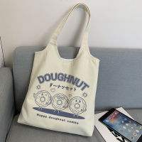 【CW】Korean Cartoon Graphic Canvas Bag Casual Large Capacity Teenage School Bag Sweet Tote Kawaii Handbag Women Y2K Shoulder Bag New