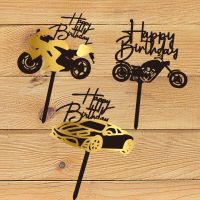 Acrylic Happy Birthday Cake Toppers Motorcycle Topper Cake Topper Kids Car Cake Decoration Party Baking DIY Decor