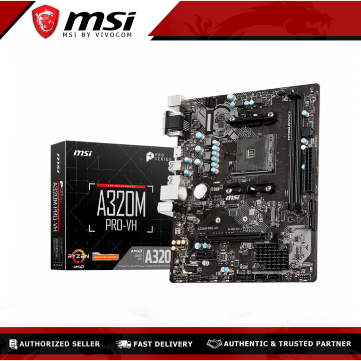 MSI A320M PRO-VH Micro-ATX Motherboard AMD A320 Chipset, AM4 Socket, 4 ...