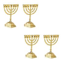 Golden Jewish Menorah Candle-Holders Religions Candelabra Hanukkah Candlesticks 7 Branch Menorah