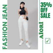 Quần jean baggy nữ lưng cao trơn AIORI màu trắng cao cấp B018
