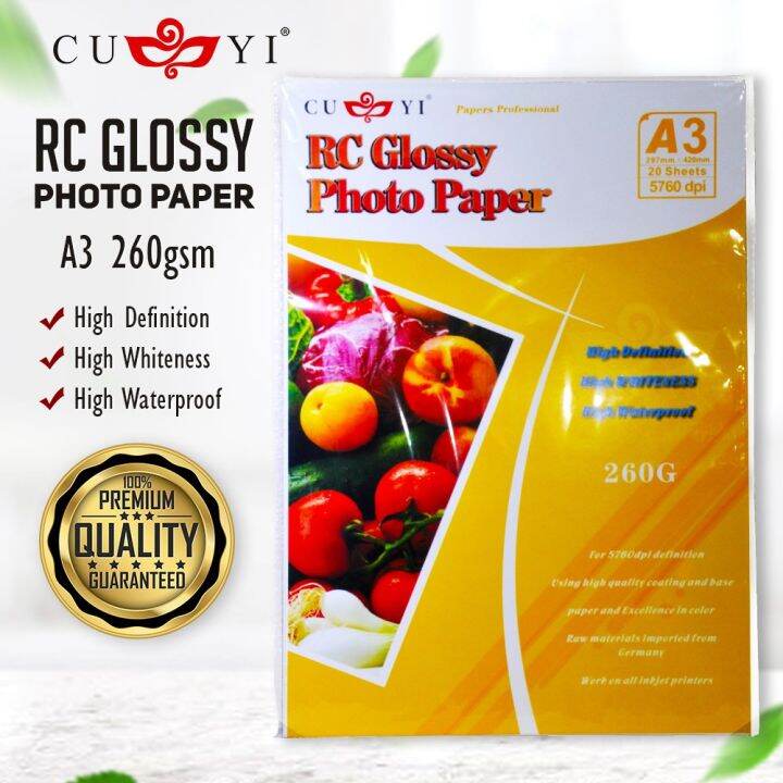 A3 Size Cuyi Rc High Glossy Photo Paper 260Gsm 20Sheets / Pack | Lazada PH