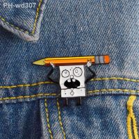 Cartoon gray sponge baby with a pencil on the head and a stylish personality brooch for all the innocent people with clothes