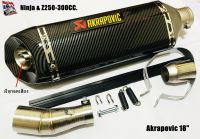 ปลาย Akrapovic 18นิ้ว หุ้มฟิล์มเคฟล่า ปากเฉียง พร้อมสลิปออนตรงรุ่น Ninja/Z250-300CC