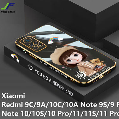 JieFie เคสโทรศัพท์สาวน่ารักสำหรับ Xiaomi Redmi 9C / 9A / 9 / 10 / 10C / 10A / Note 10 / 10S / 10 Pro / Note 11 / 11S / 11 Pro / 9 / 9S / 9 Pro / 8 / 8 Pro Ultra บางนุ่ม TPU หรูหราโครเมี่ยมสแควร์ปกโทรศัพท์