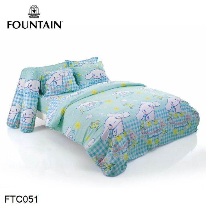 ครบเซ็ต-fountain-ผ้าปูที่นอน-ผ้านวม-ชินนามอนโรล-cinnamoroll-ftc051-เลือกขนาดเตียง-3-5ฟุต-5ฟุต-6ฟุต-ฟาวเท่น-เครื่องนอน-ชุดผ้าปู-ผ้าปูเตียง-ผ้าห่ม